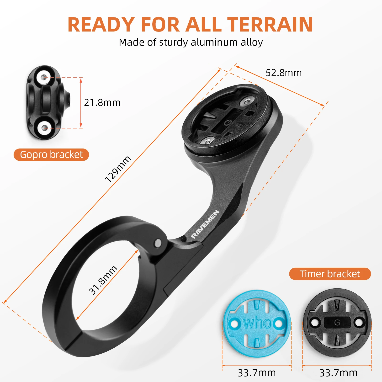 RAVEMEN AOM02 Out-Front Bike Mount Bicycle Bracket For Garmin/Wahoo/Bryton/FR500/FR1100 SE Aluminum alloy Strength Durability image 2