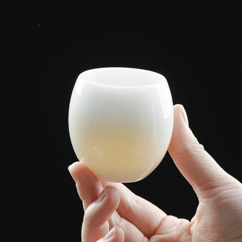 

Ice Kind Goat Fat Jade Sample Tea Cup White Porcelain Host Cup Personal Cup Single Cup Gift Egg-shaped Cup Tea Cup