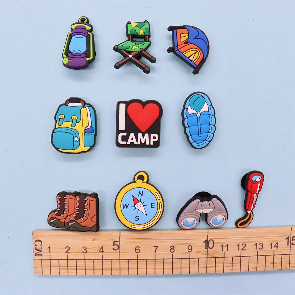 50pcs PVC Tent Camping School Bag Compass Shoes Accessories Garden Shoe Decorations Fit Kids Charms Party Gift