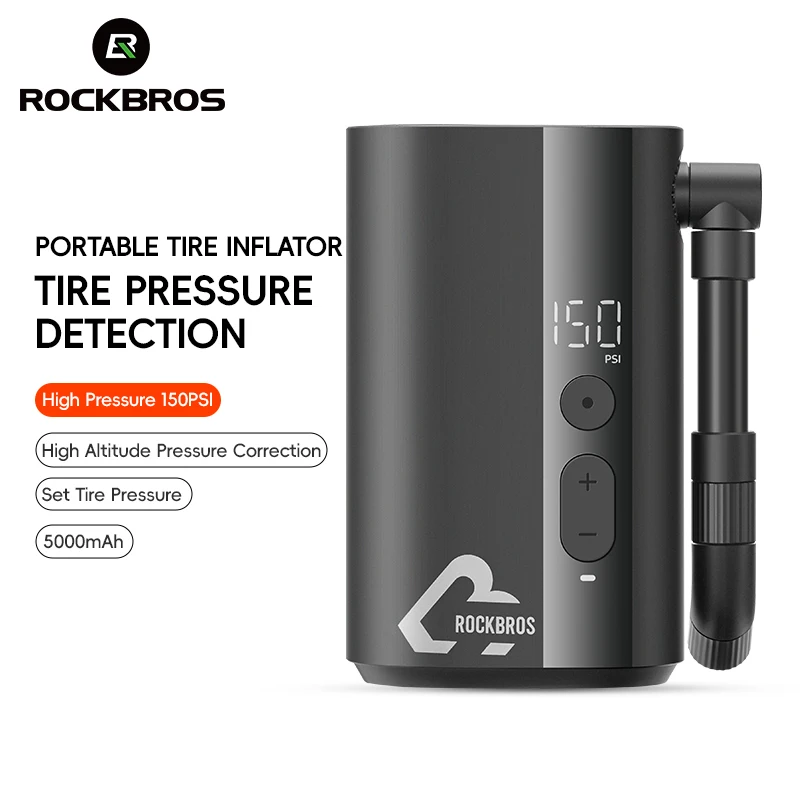 ROCKBROS Electric Mini Pump 150psi Portable Riding Bicycle Air Pump 5V2A Type-C Outdoor Portable MTB Road Bike Motorcycle Pumps