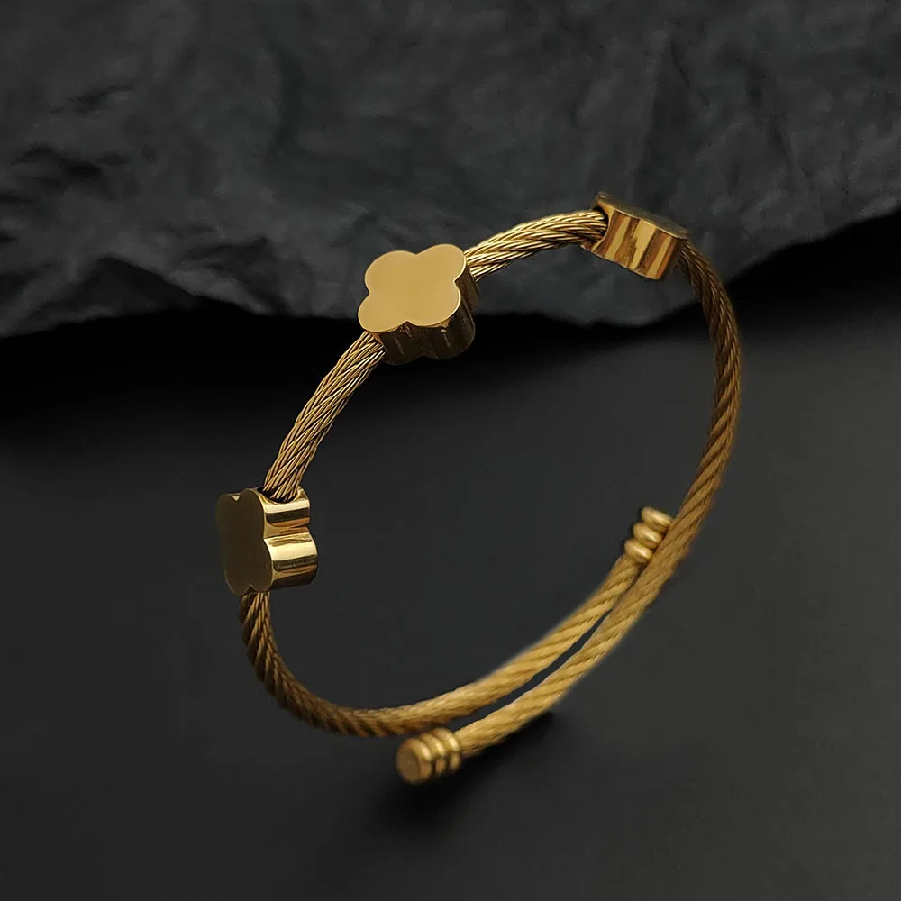 

Creative steel wire four-leaf clover gold-plated stainless steel women's bracelet, waterproof and rust-free, couple bracelet