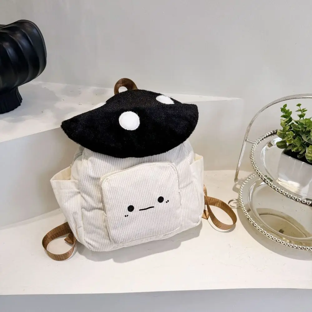 Polka Dot Embroidered Mushroom Backpack Plush Star Corduroy Shoulder Bag Cute Handbag Cartoon Children's Schoolbag Outdoor