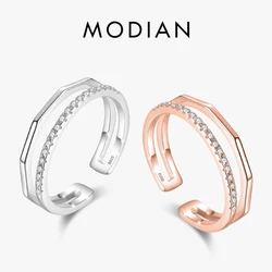 MODIAN 925 Sterling Silver Simple Geometric Line Design Adjustable Rings For Women Stunning Clear CZ Original Fine Jewelry