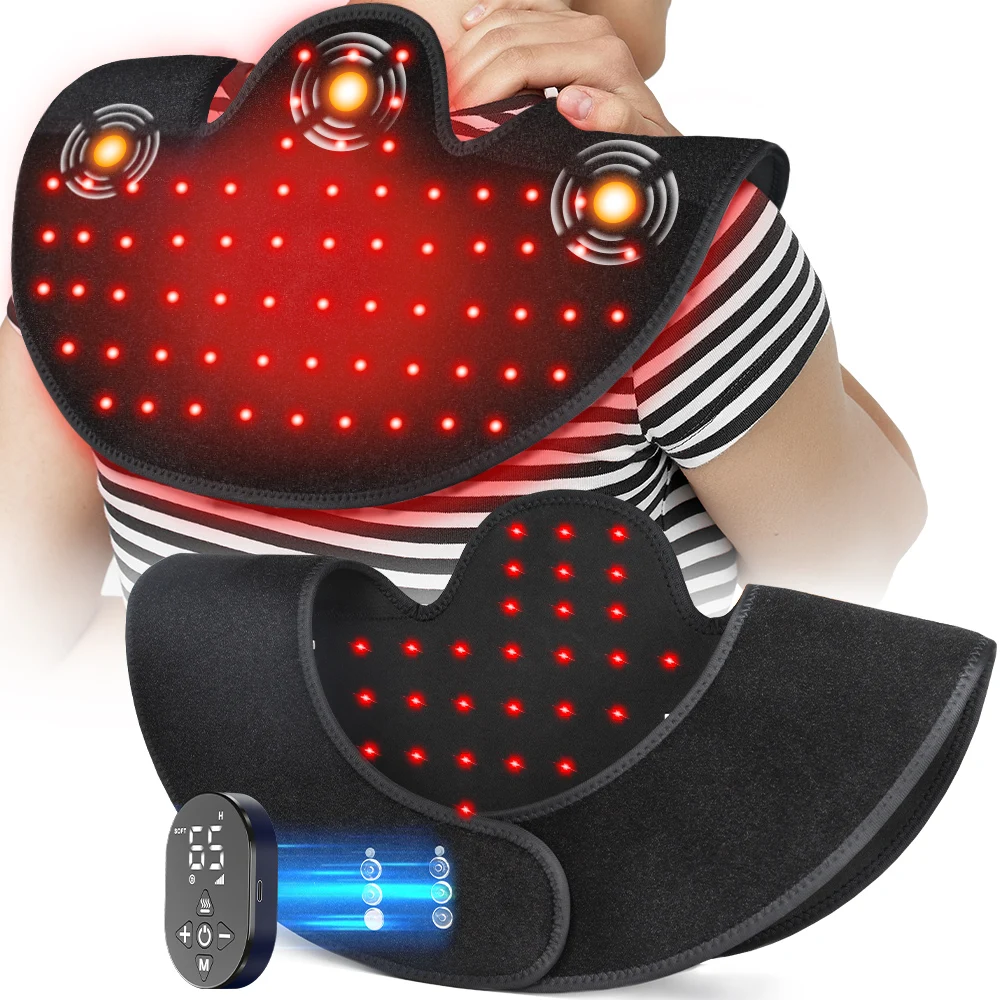 

Neck Shoulder Red Light Therapy Massager, 660nm & 850nm Infrared Vibration Massage with Heat, Cordless Portable Pain Relief Wrap