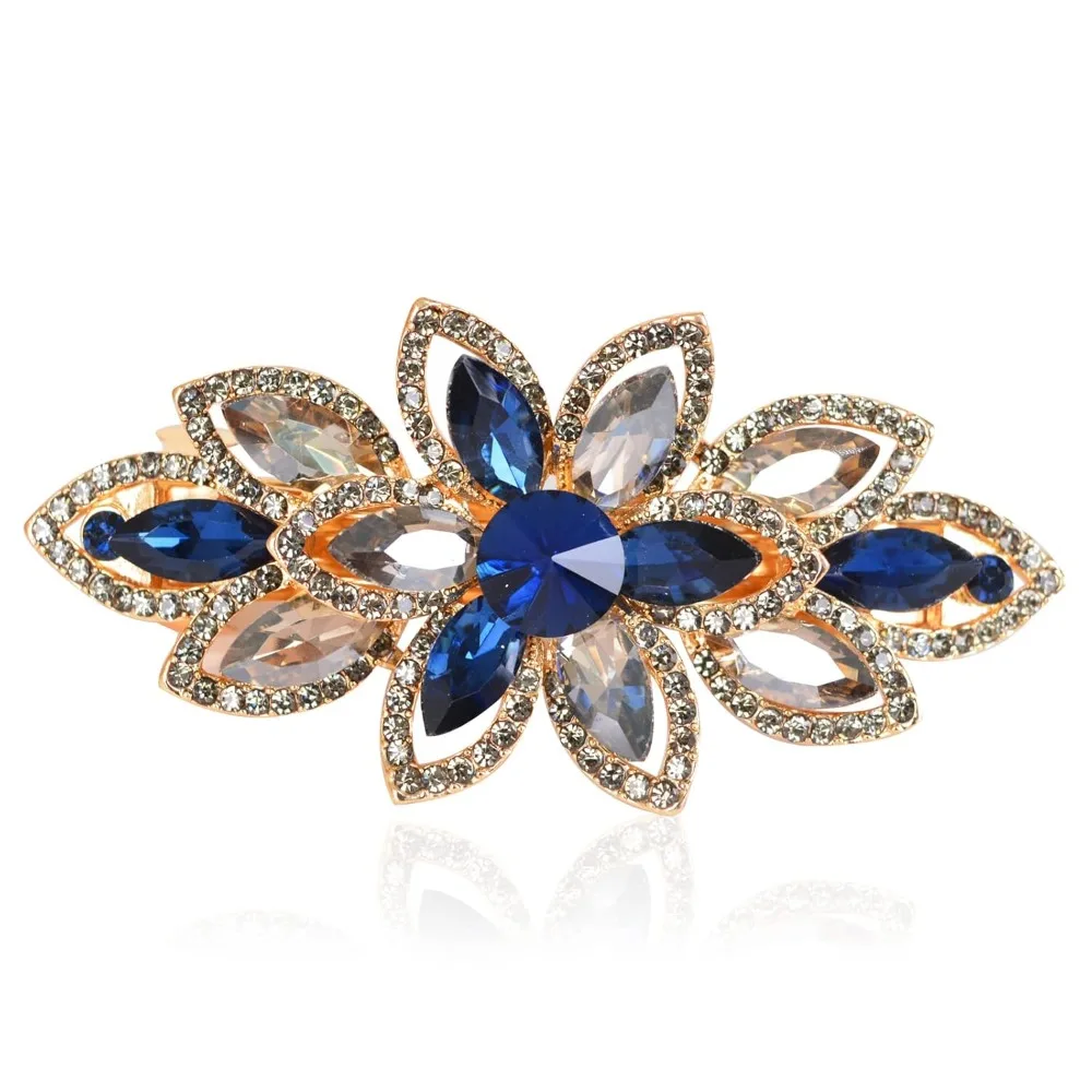 

Заколка для волос с цветочным принтом и стразами, роскошная заколка для волос с хрустальным цветком (серый-синий)