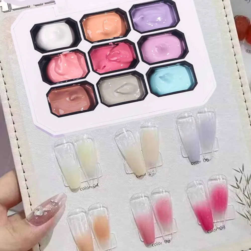 9 Colors Long-Lasting Firm Pat-Pat Manicure Glue Gradient Effect Gel Nail Polish Set Christmas Gifts Alcohol-Free DIY Nail Art *