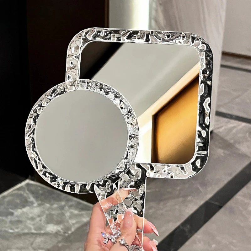 Miroir de maquillage portable de haute qualité pour femmes, petit miroir double face pour retouches, miroir de salon de beauté avec poignée