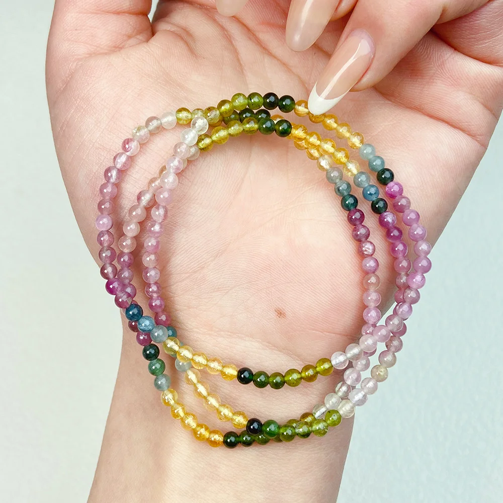 Color Tourmaline Multi-Circle Bracelet, Small Beads, Girls' Jewelry, Anniversary, Fashion