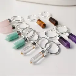 FUWO 1 Pair Natural Crystal Point Earrings,silver Plated Handmade Faceted Semi-precious Stone For Women Gift ER125Y