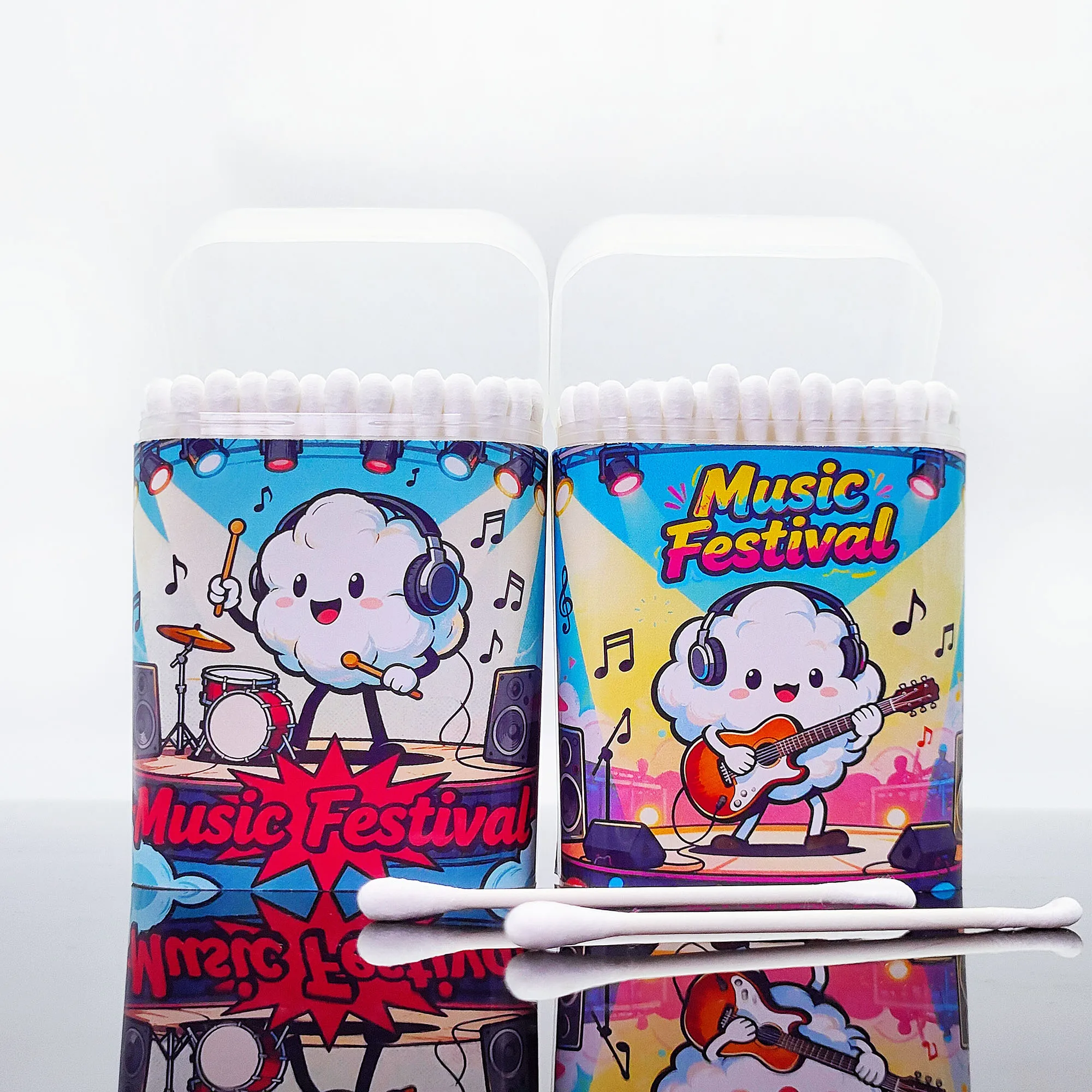 200 قطعة من أعواد القطن لمهرجان الموسيقى متعددة الوظائف برأسين، أعواد قطنية مستديرة، عصا أعواد قطنية.