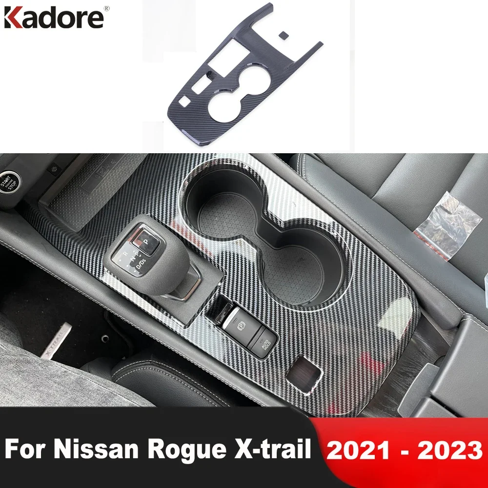 

Car Center Console Gear Shift Box Panel Cover Trim For Nissan Rogue X-trail 2021 2022 2023 Carbon Fiber Interior Accessories