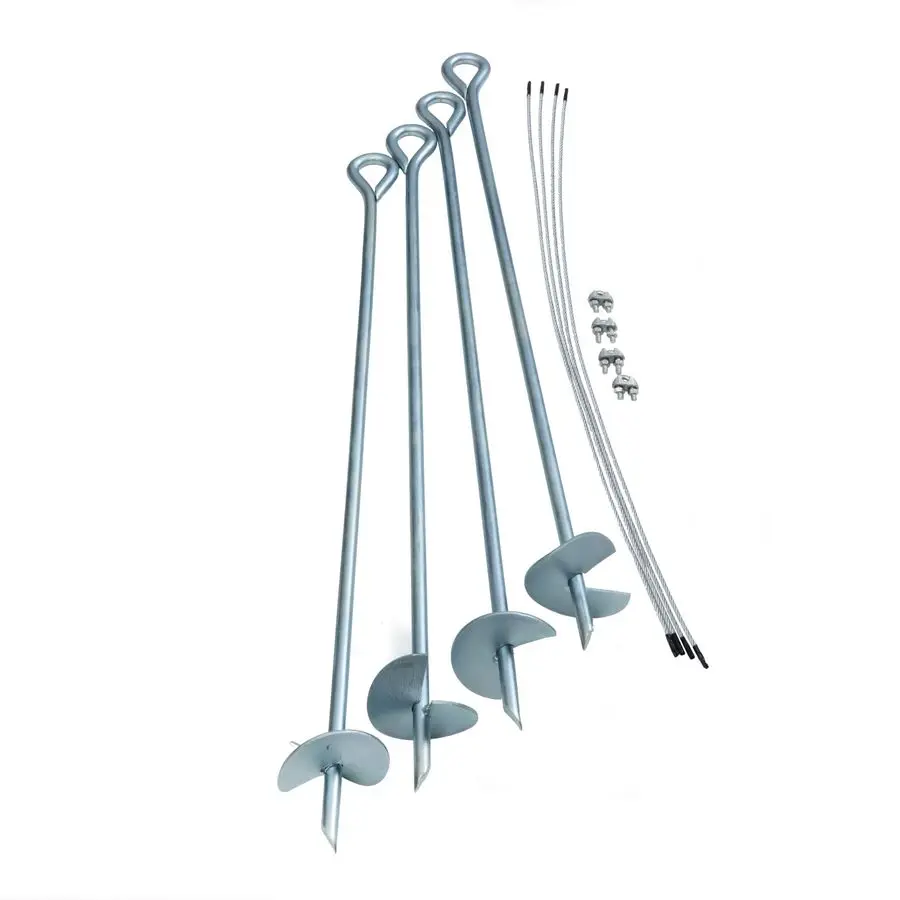 

ShelterAuger 4Piece 30Inch Reusable Heavy Duty Steel Earth Auger Anchor Kit with 4 Clampon Wire TieDowns for Anchoring Shelters,
