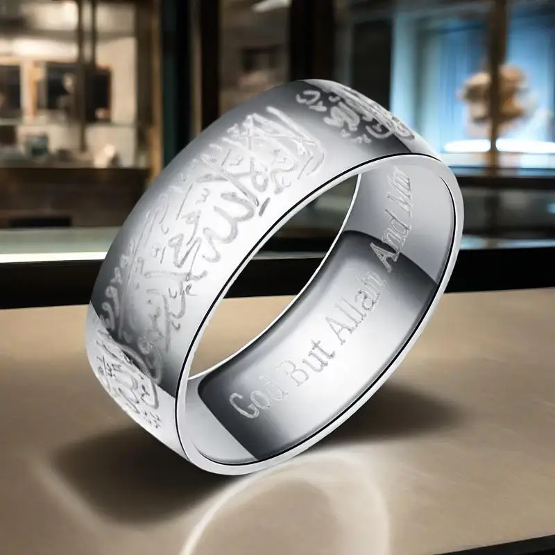 

Trendy Stainless Steel Islamic Halal Quran Message Ring for Men Women Arabic God Words Vintage Style Muslim Religious Jewelry