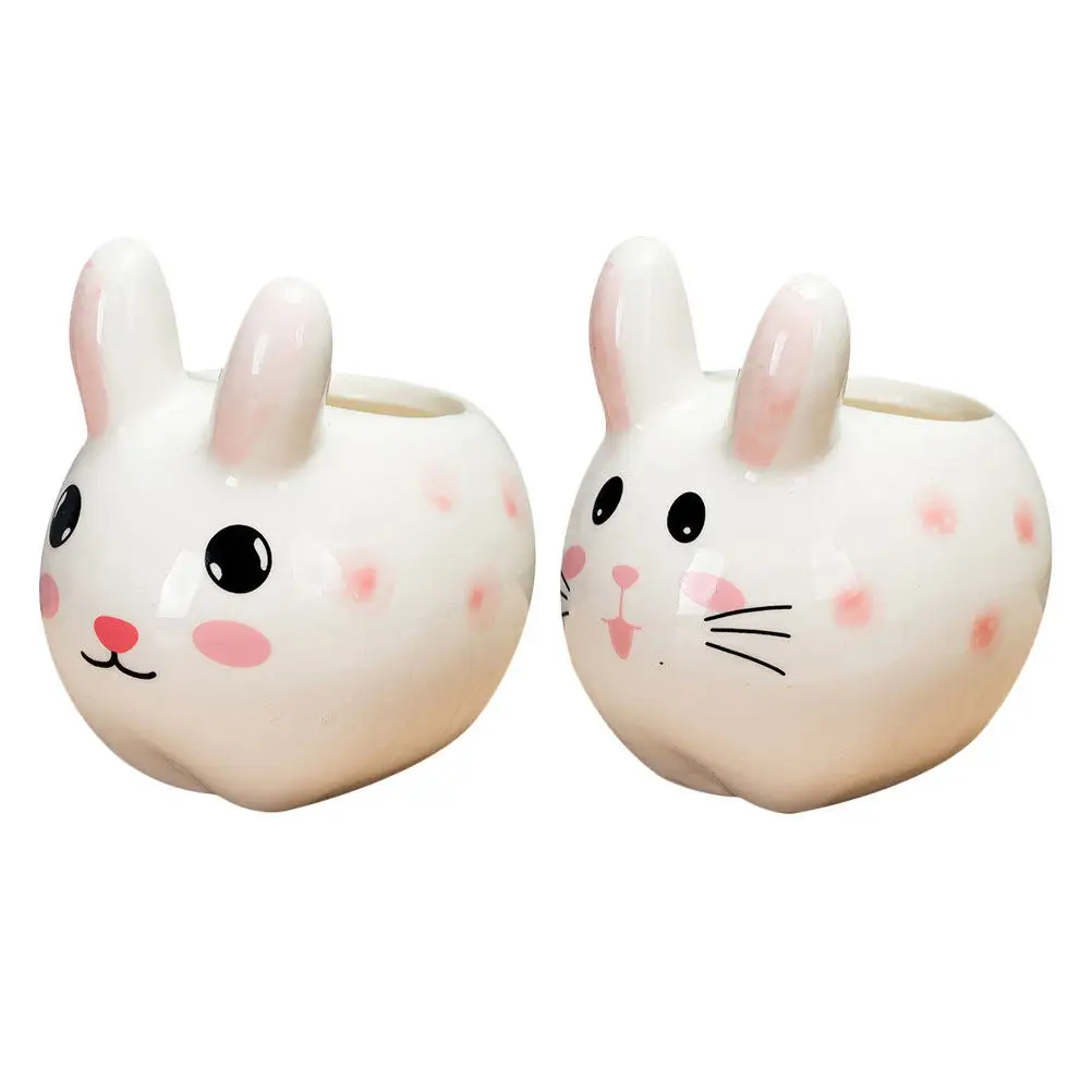 

2Pcs Decorative Ceramic Bunny Flower Planter Set Succulent Pot Bonsai Planter Desktop Ornament Home Office Decor Gift Idea