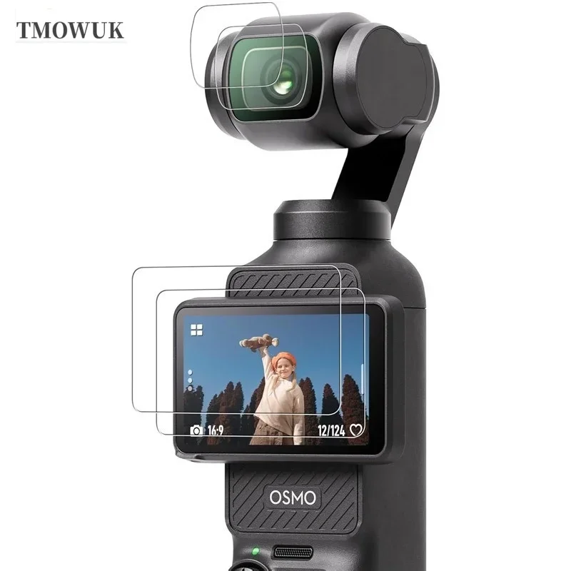 لـ DJI Pocket 1 2 Osmo Pocket 3 Action 2 4 Pro - شاشة زجاجية مقسى مضادة لبصمات الأصابع وغطاء واقي للعدسة