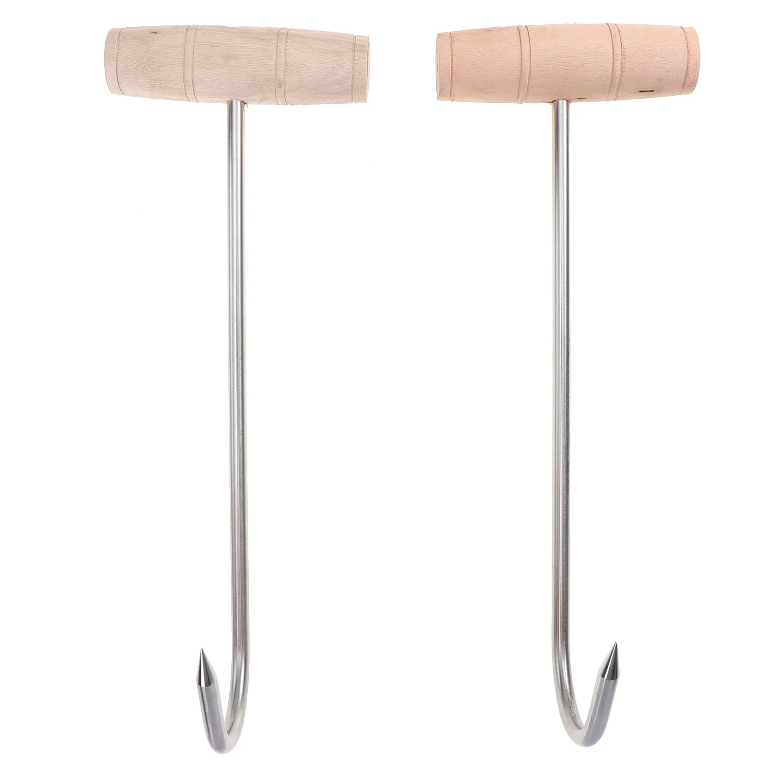 الفولاذ المقاوم للصدأ الخشب مقبض اللحوم السنانير T على شكل أدوات الجزار قوية تحمل لحم الخنزير معلقة هوك ل