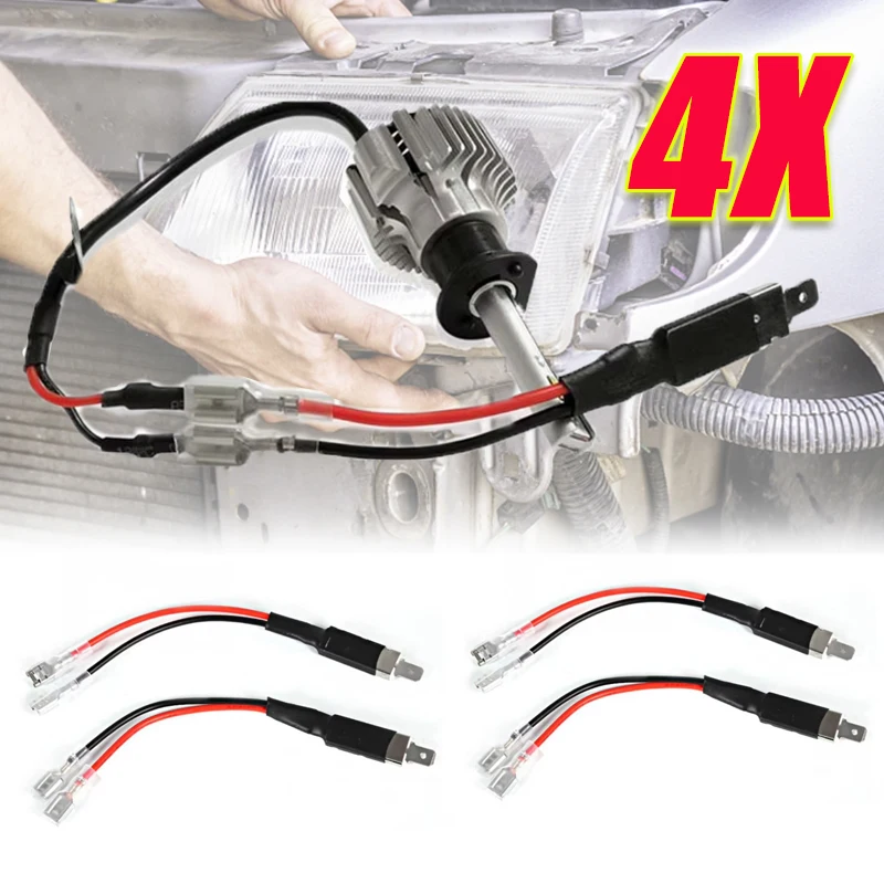 

4Pcs No Connection Car Tuning Headlight Simple Adapter Extension Cable H1 LED One To Two Simple Conversion Cable Car Accessories