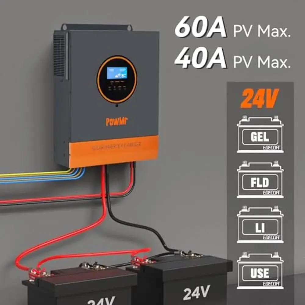 Inverter surya 3200W, gelombang sinus murni 24V DC ke 110V/120V AC Hybrid dengan 100A MPPT Controller Max 108V Input PV tampilan LCD Ideal