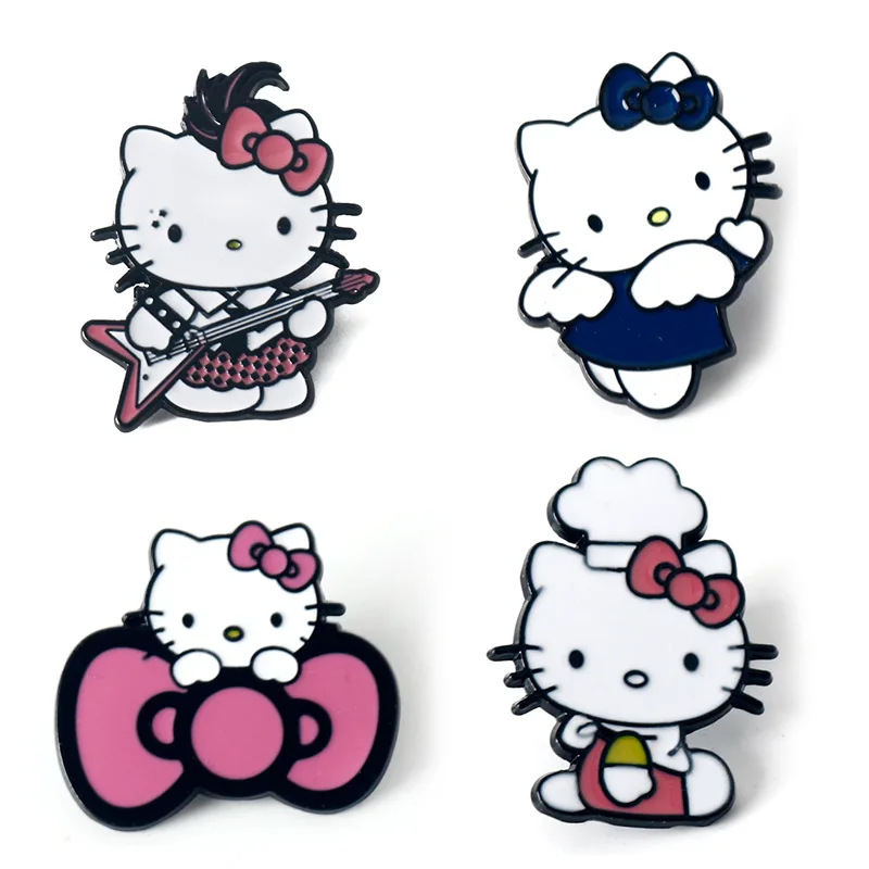 

5 шт., эмалированная брошь в стиле аниме «Hello Kitty Cat», кавайная фигурка Sanrio, женская модная булавка с лацканами, куртка, значок, аксессуар