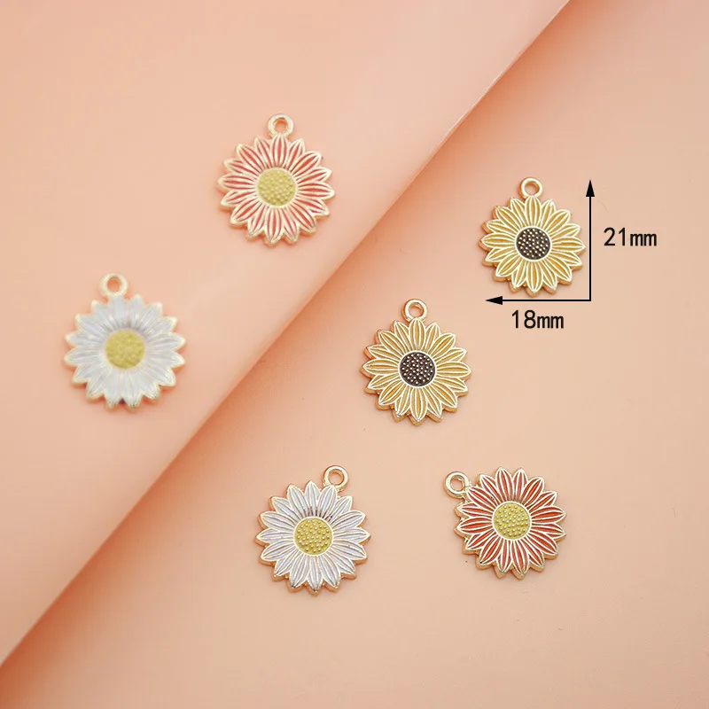 10pcs 18x21mm Enamel Charms Daisy Sunflower Bracelet Earrings DIY Jewelry Zinc Alloy Pendants Making Accessorieswholesale