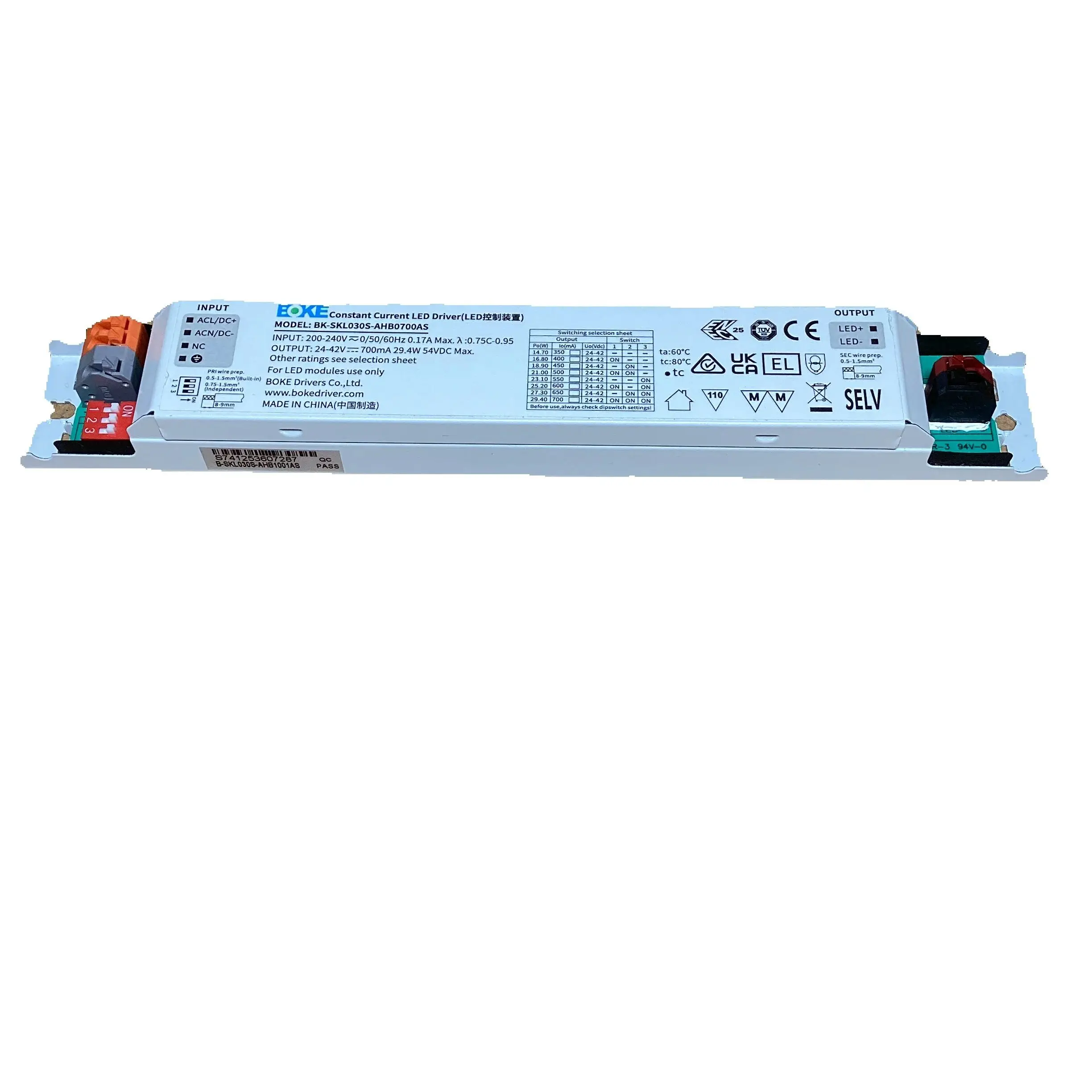 Flicker-free Linear Lighting LED Driver BK-SKL030S-AHB0700AS Multi-level current output 350mA-700mA