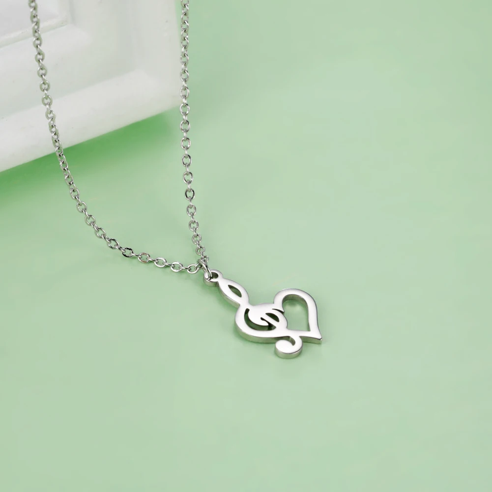 Heart Music Note Treble Necklace Gift For Girl Woman Men Kid Child Musical Symbol G Clef Chain Stainless Steel Pendant Jewelry