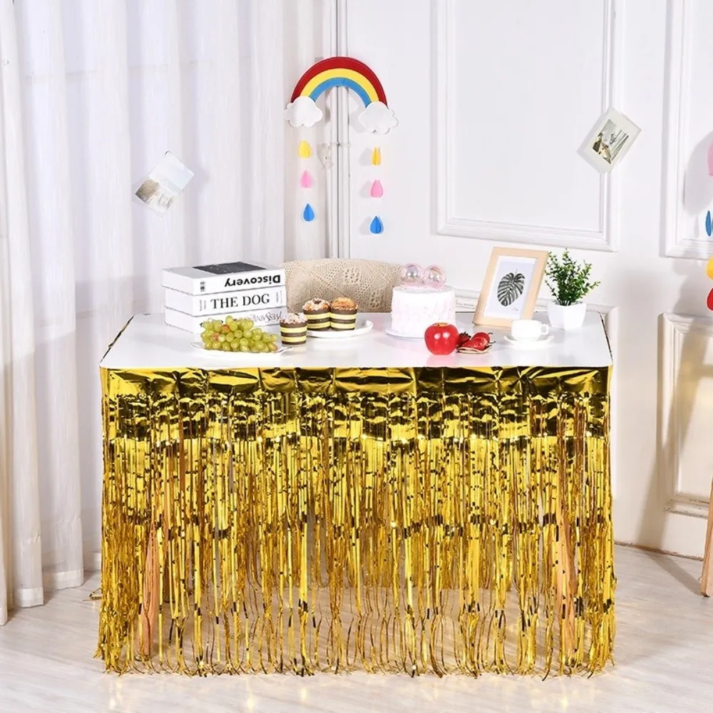 Colorful Table Skirt Multicolored 275*75cm Foil Fringe Curtains Tablecloths