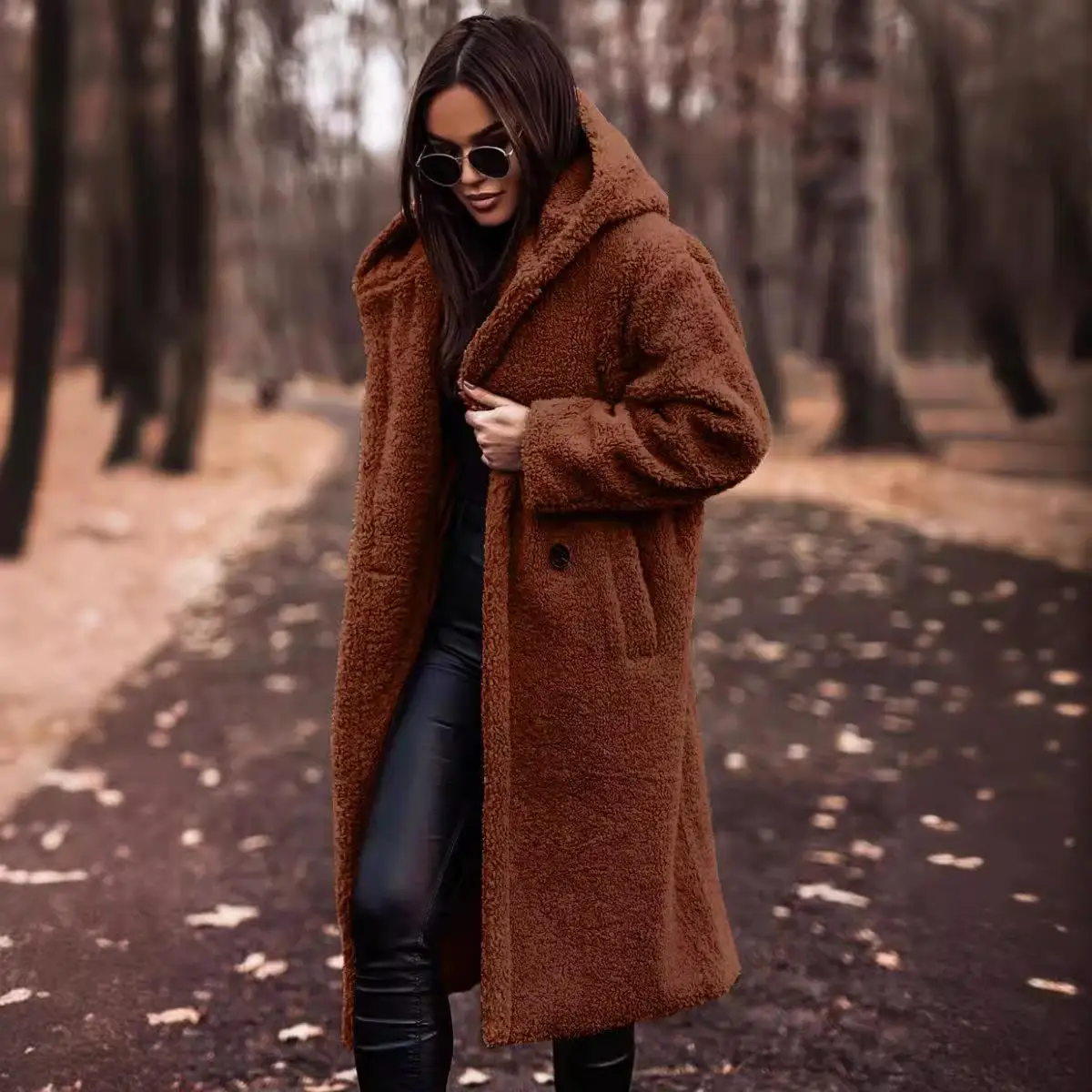 Fashionable Long Sleeve Women's Woolen Coat Autumn Winter  Color Elegant Style Medium Thickness for Middle-Aged Women