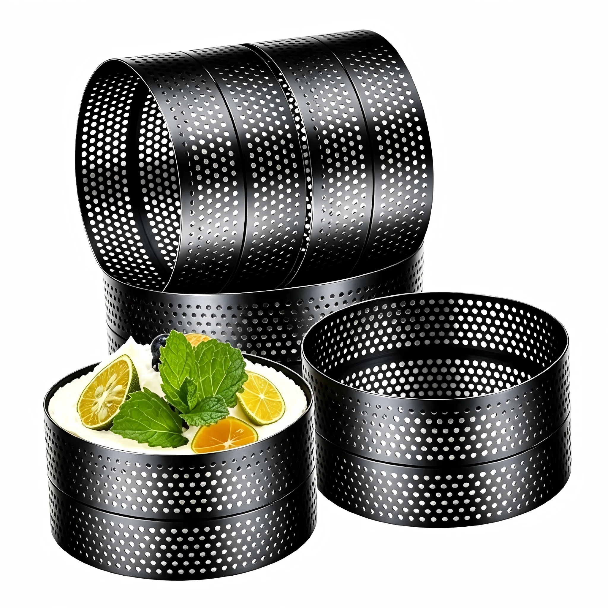 3PCS Round Tart Ring Set Stainless Steel Non-Stick Easy Release Molds for Fondant Tart Mousse Cake Home Kitchen DIY Baking