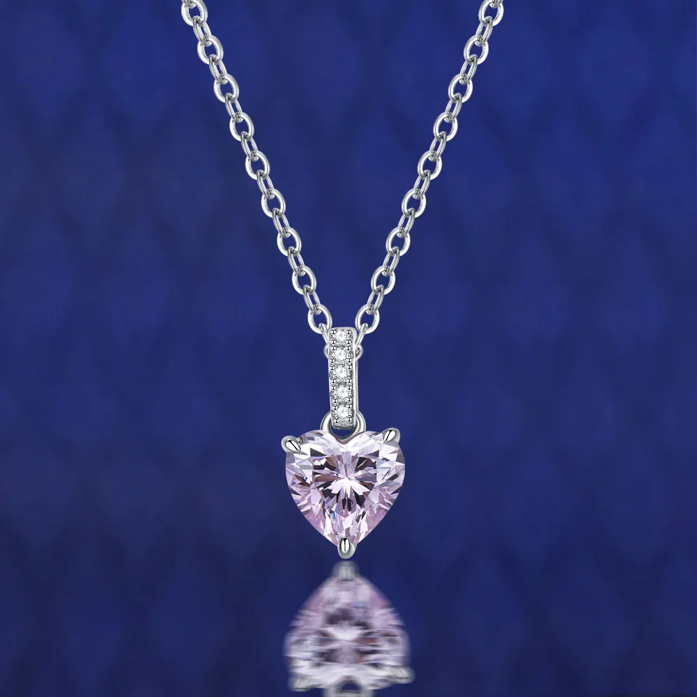 925 silver simple high carbon diamond necklace love pendant 7 * 7ins wind heart-shaped clavicle chain 40+5