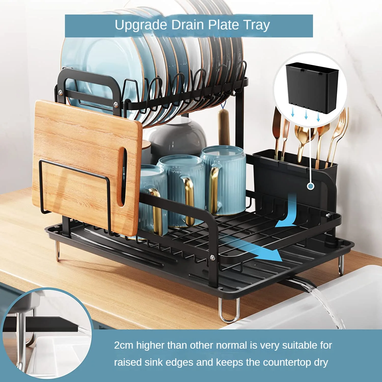 Home Kitchen Double Layer Drainage Rack Multi functional Cutting Board Rack Water Receiving Plate Detachable  Bowls and Dishes