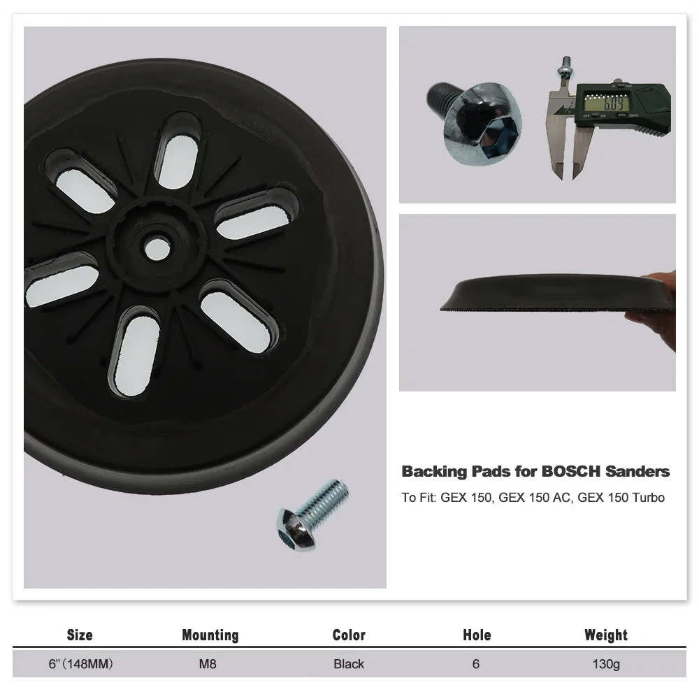 6 Inch 6 Hole Hook and Loop Sanding Pad Backing Plate for Bosch Sander GEX 150 GEX 150AC GEX 150 Turbo Grinding Machine