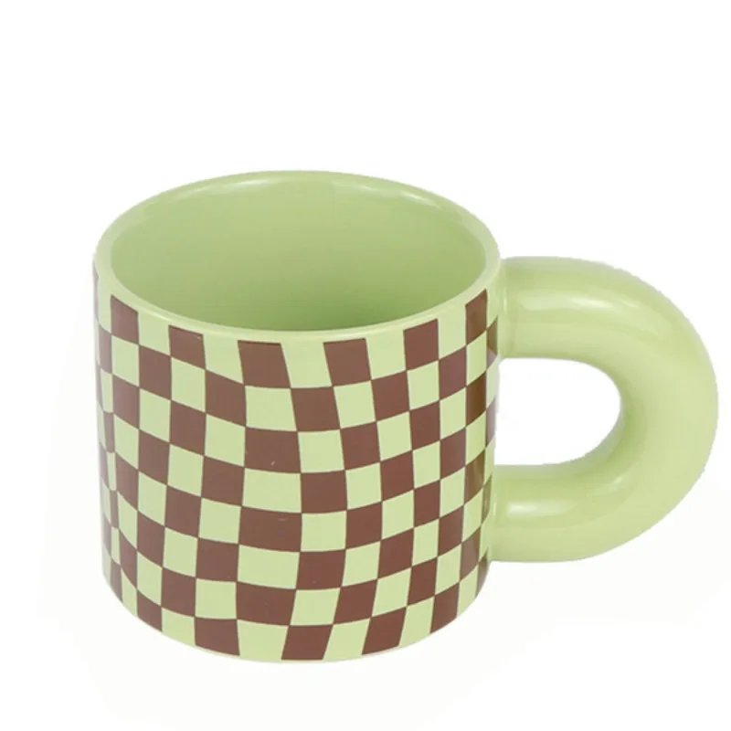 Creative Irregular Checkerboard Ceramic Coffee Cup Art Thickened Mosaic Mug Breakfast Dessert Milk Mug Birthday Gift Mug Home