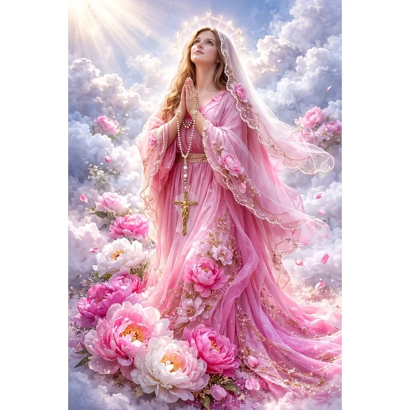 Pintura por Números de la Virgen María, Pintura Digital Hecha a Mano, Regalo para Principiantes Adultos, Decoración de Pared, Regalo Único Sin Marco