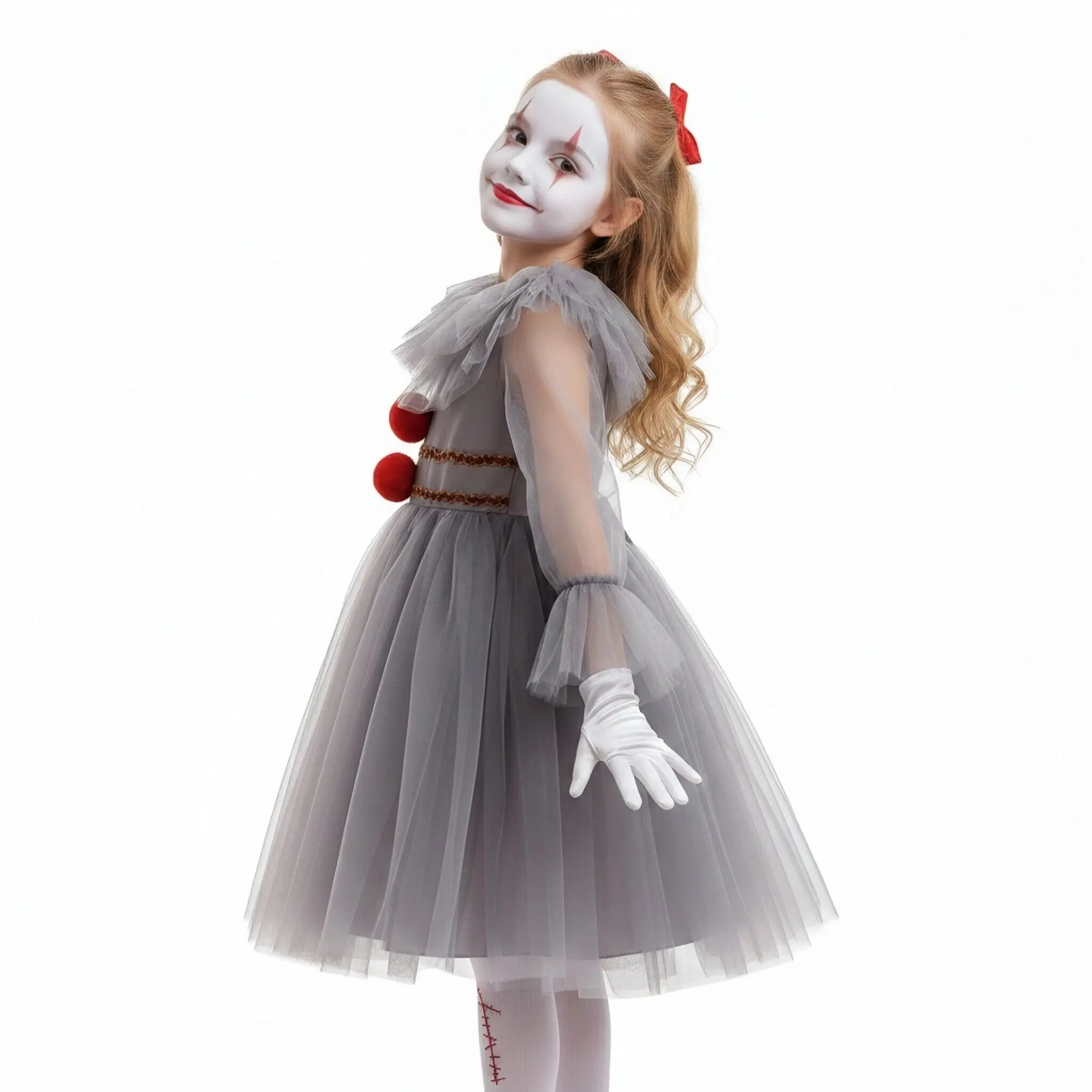 Girl Boys Halloween Gray Joker Costume Tutu Dress Creepy Clown Kids Carnival Party Cosplay Children Outfit image 3