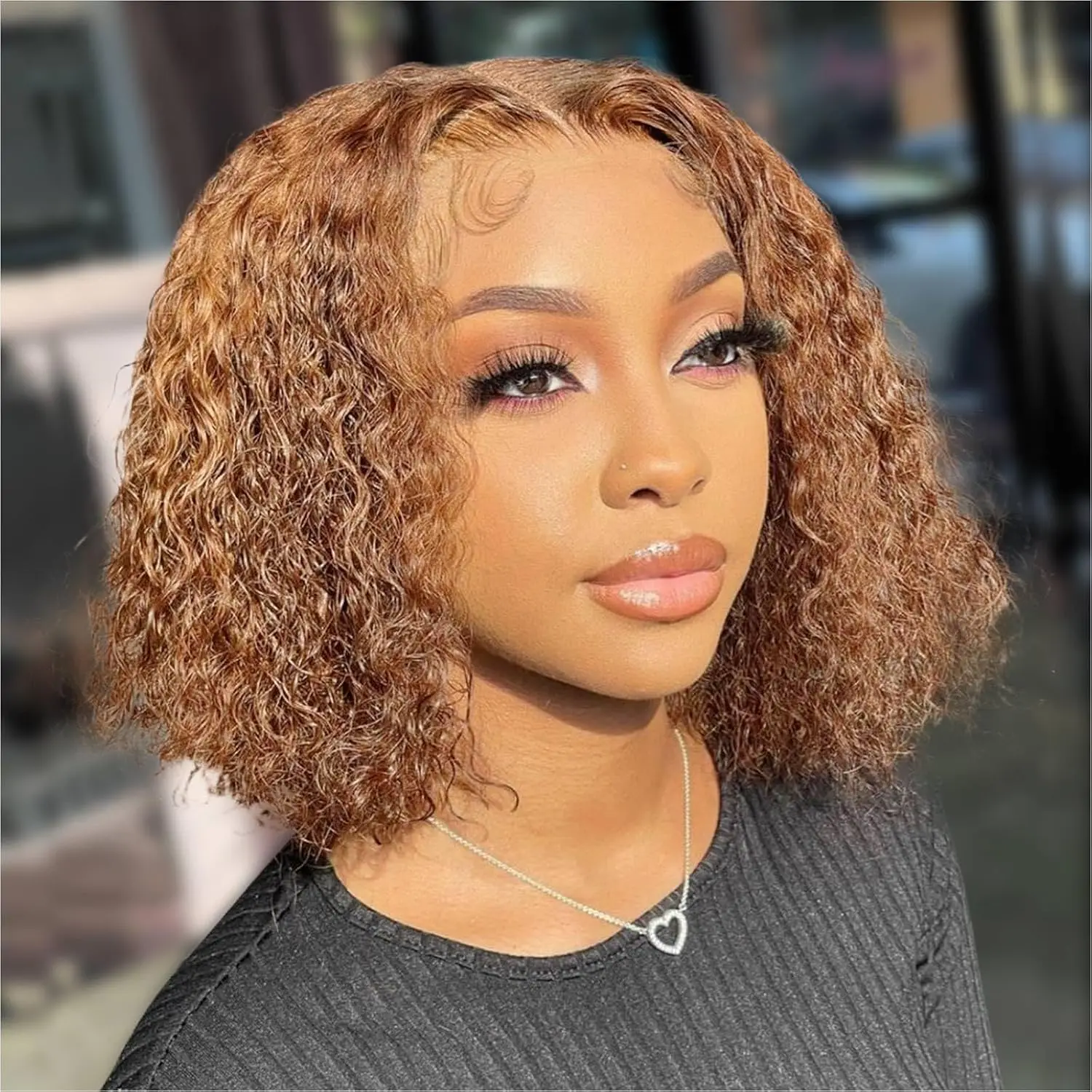 Highlight Curly Bob Wig Human Hair Deep Wave 13x4 HD Lace Front Wigs For Women Pre Plucked Wear And Go Glueless Short 100% Human Hair Wigs Lace Frontal Wet And Wavy Ombre Color 4/27 12 Inch Brazilian Virgin Kinky Curly Hair