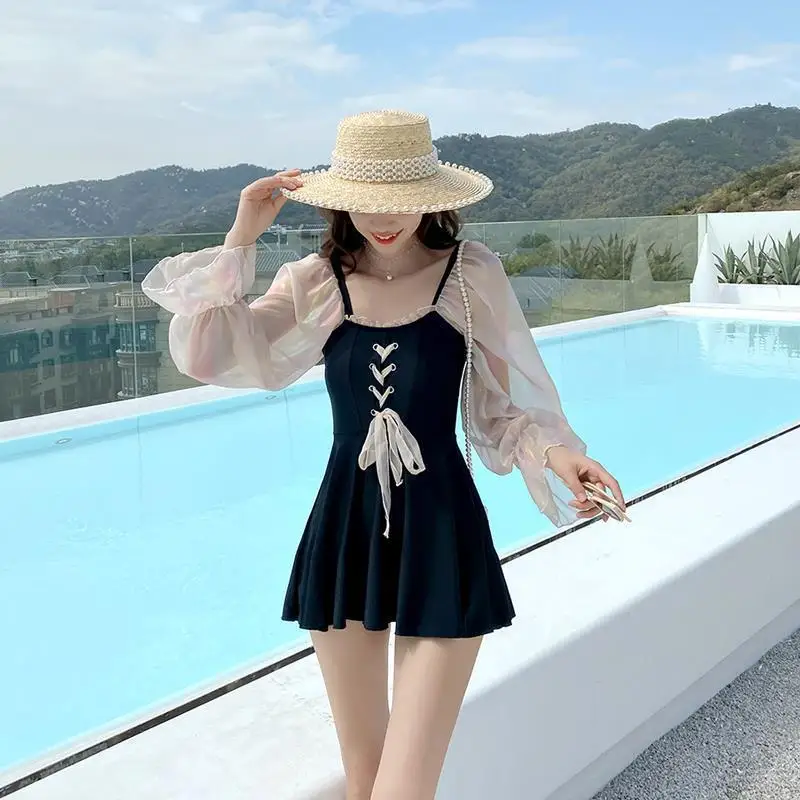 2023 New Fashionable UV-protective Beach Women's One Piece Swimsuit Padded Gathered High Waisted Contrasting Color Bikini Set