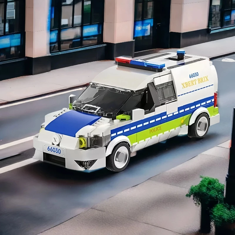 Ein Satz von 430er City-Polizeiauto-Bausteinspielzeugen, mit kleinen Teilen zum Zusammenbauen, geeignet als Kinderbaupuz