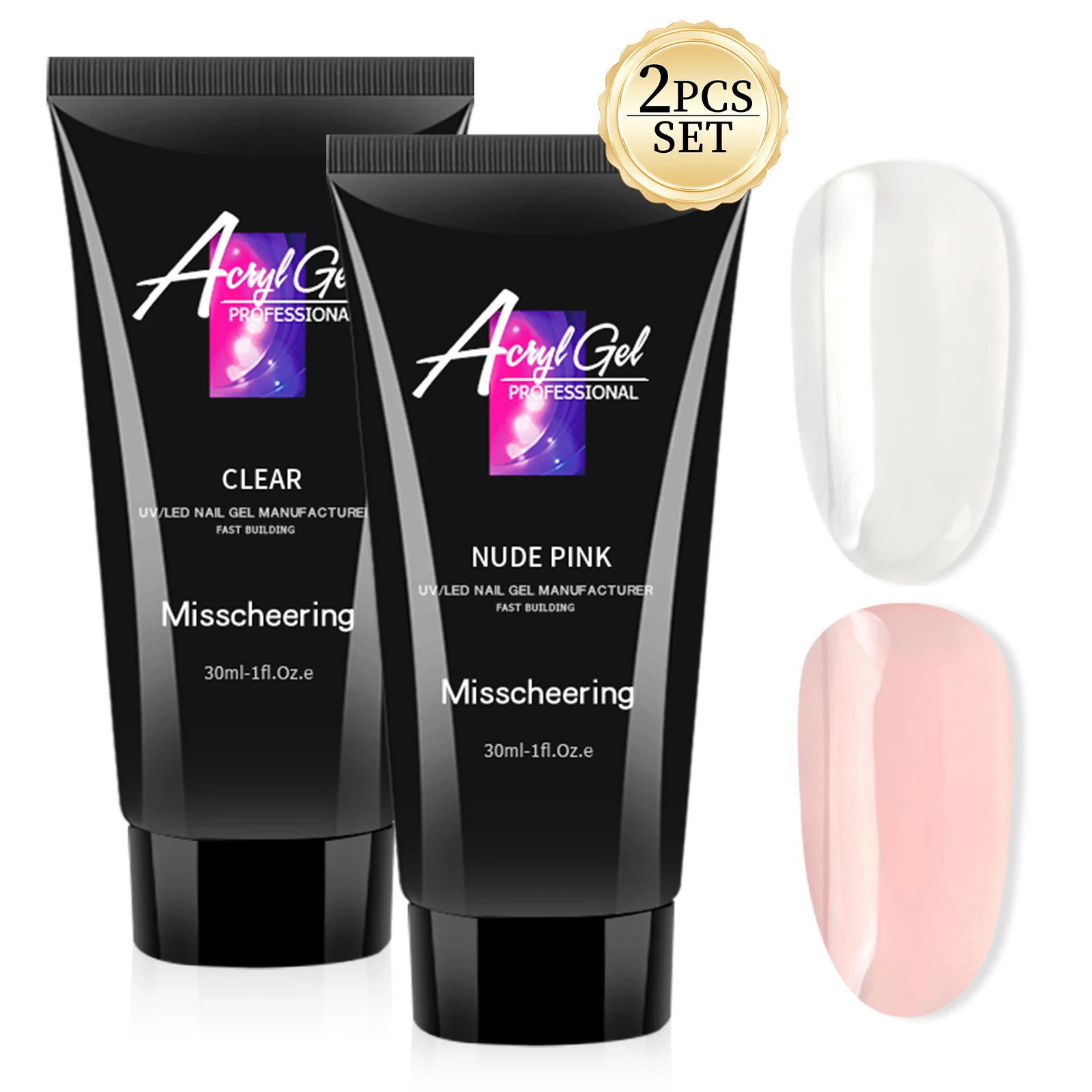 2Pcs Poly Gel Nail Extension Set 30ml Clear Nude Pink UV LED Acrylic Gel For Fast Building Nail Art DIY Salon Manicure Tool