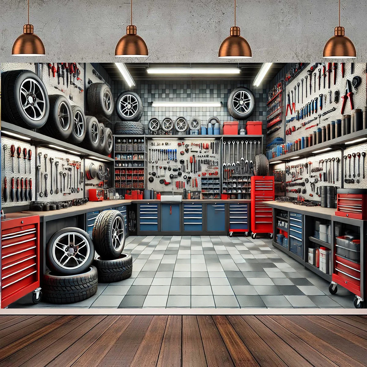Workshop Tools Background - A polyester fiber garage tool workshop