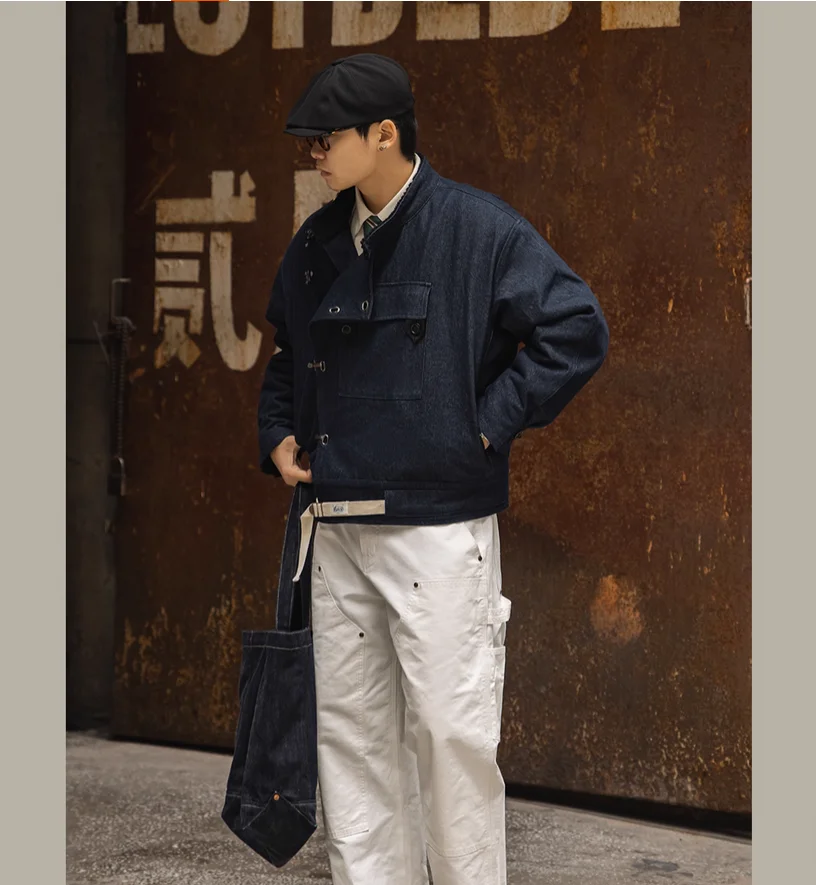 Winter American Retro Denim Motorcycle Jacket Men's Cycling Hunting Outfit Warm Lamb Wool Jacket