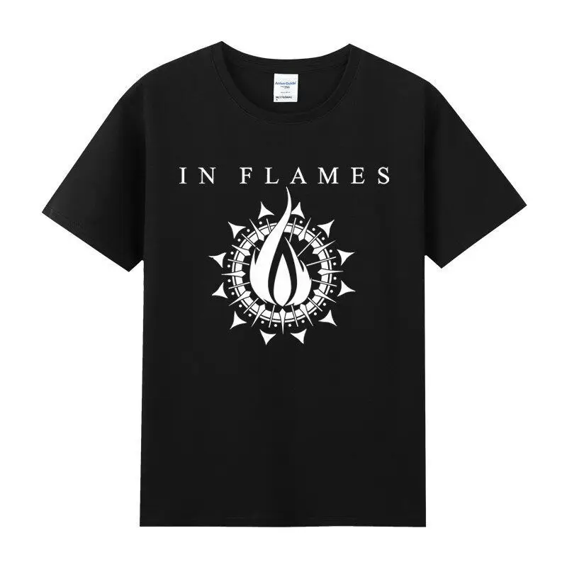 Summer Pure Cotton Round-neck Short-sleeved Short-Sleeved Men's Rock-related T-shirt of Band in Flames