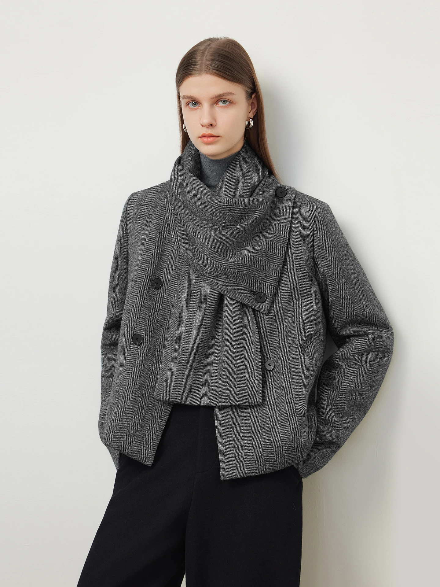 

River Woolen Scarf Asymmetrical Wrap Sle Lightweight Warm Commute Design Cotton Jaet Outerwear for Women