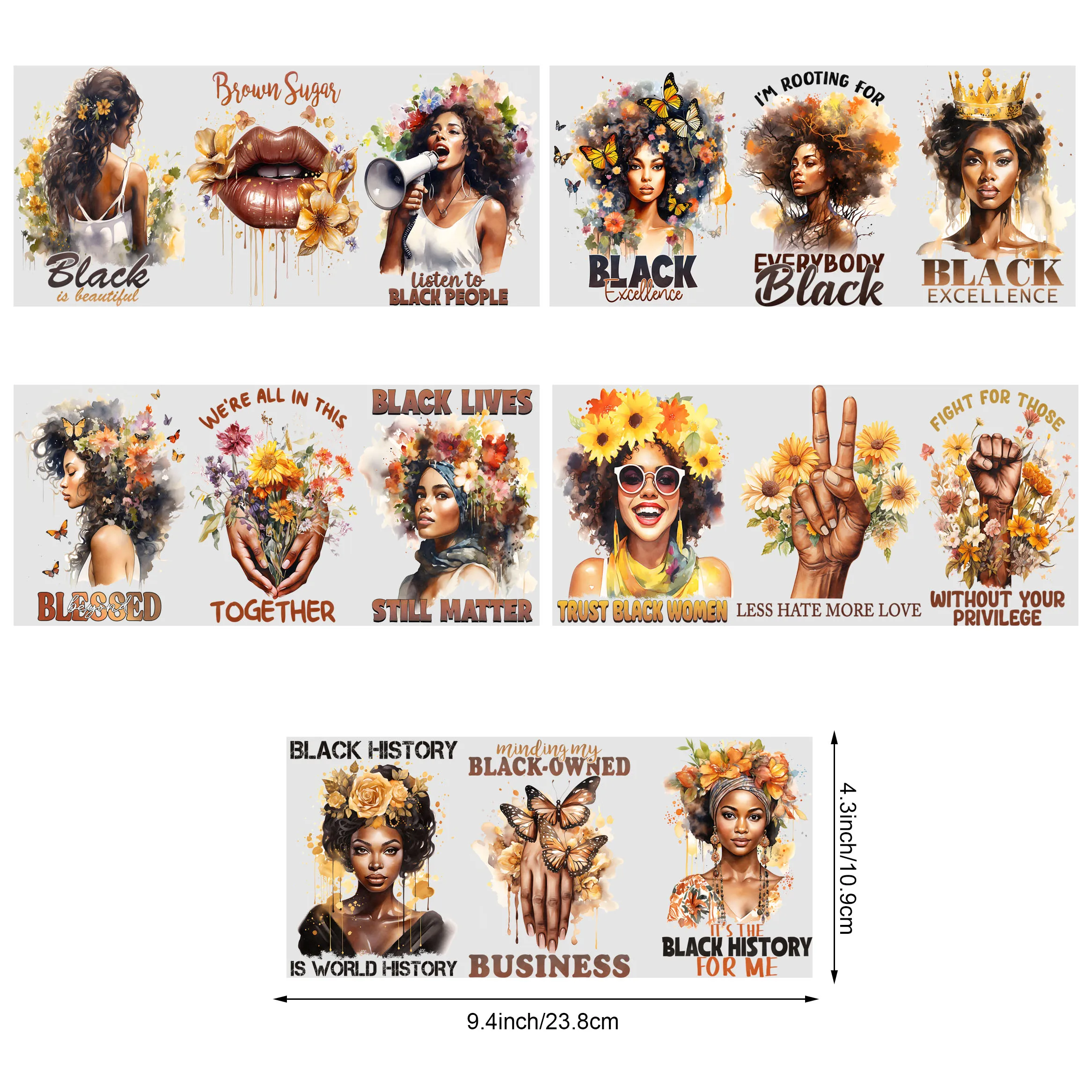 5 Sheets Black Queen UV DTF Cup Stickers, Glass DTF Transfer Stickers, Waterproof Wipe Transfer Paper for 16 oz Glass, Mugs