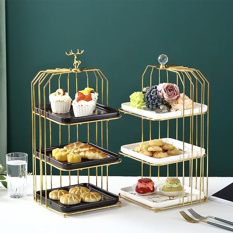 Nordic ceramic dim sum dessert table tray tray afternoon tea three-layer dim sum pastry display rack fruit plate cake rack