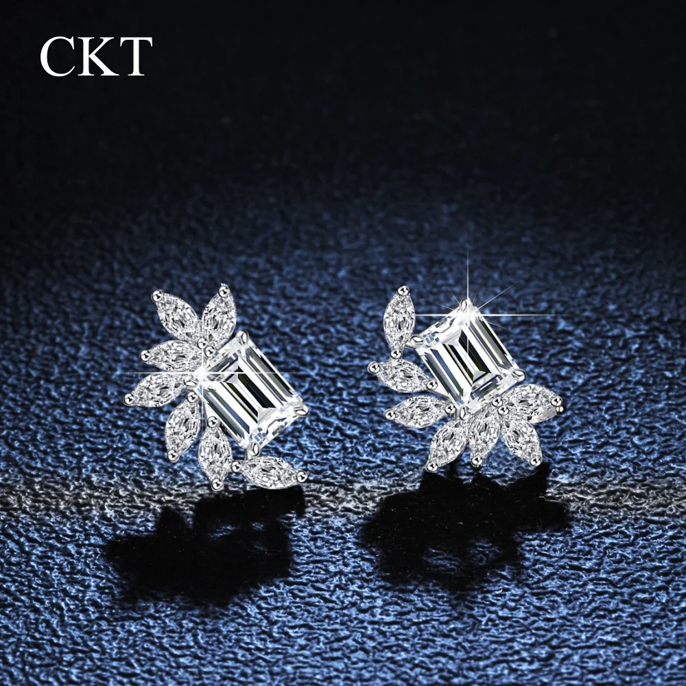 

Серьги CKT из золота 18 карат для женщин, платиновые PT950 с четырьмя крапанами, в форме зеленого листа, с муассанитом 2 карата, в форме бриллианта