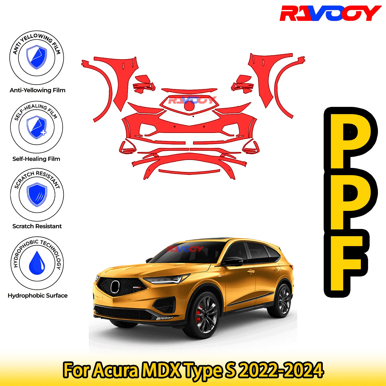 

Для Acura MDX Type S 2022-2024 глянцевая матовая черная предварительно вырезанная передняя защитная пленка PPF Kit