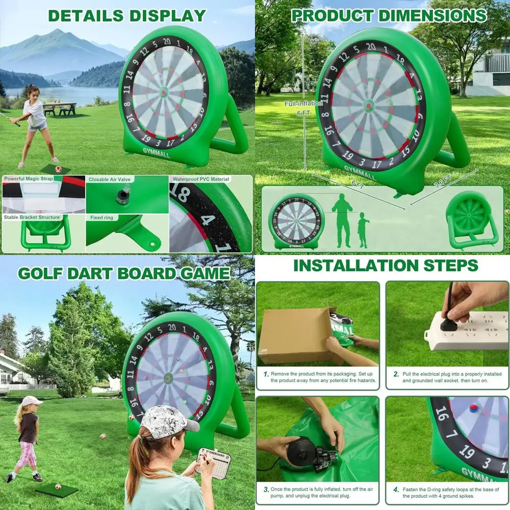 

Portable Inflatable Dartboard with Pump, Waterproof Soccer Dart Game for All Ages, Includes 20 Golf Balls, 4 Sticky Balls, 2 Soc