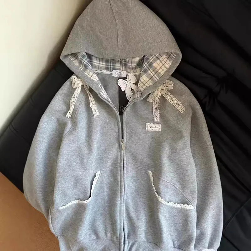 

Весна-лето 2024, новый стиль, свободный клетчатый блейзер в стиле ретро с регулируемым капюшоном и воротником на шнуровке для женщин