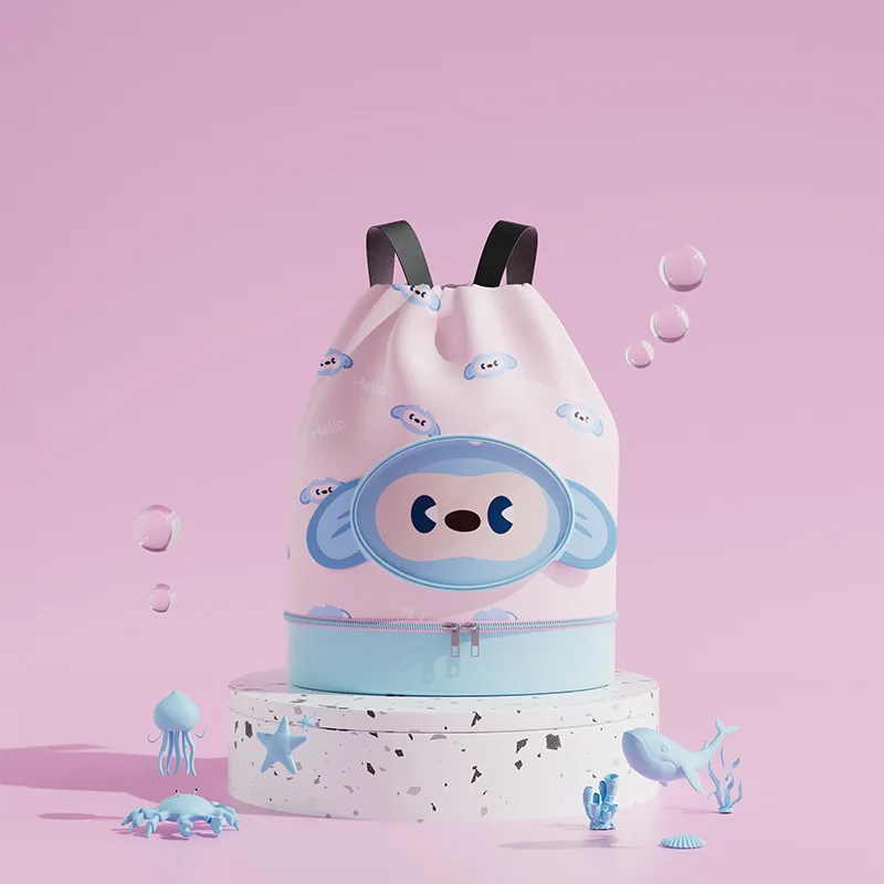 لطيف الكرتون الأطفال حقيبة سباحة فصل جاف رطب مع صندوق الأحذية على ظهره الرياضة السفر تخزين مقاوم للماء حقيبة الشاطئ للأطفال
